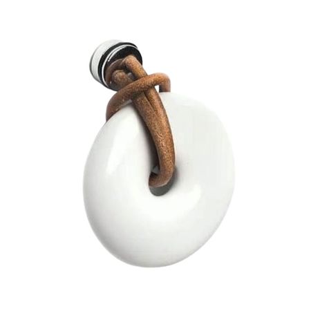 Pomolo MN2206 Pamar per mobile, diametro 56 mm, sporgenza 12 mm, Porcellana Bianca, Cuoio Naturale