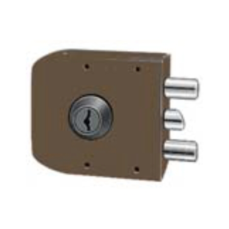 Serratura da applicare 325 Potent per porta, laterale destra con mezzo giro, calotta, cilindro a pompa 60 mm, entrata 60 mm, finitura Marrone