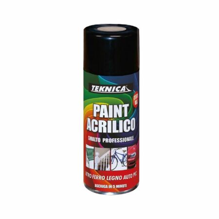Spray Paint Acrilico Teknica per uso universale, asciugatura rapida, bombola 400 ml, finitura Nero Opaco RAL 9005