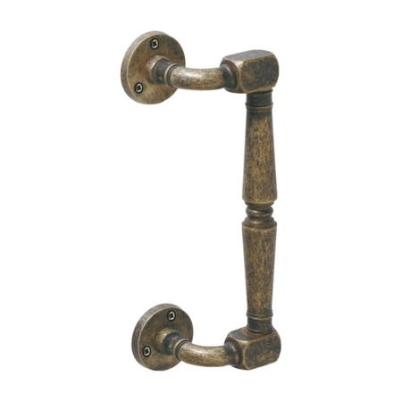 Maniglione zancato Ginevra Ghidini per porta, interasse 177 mm, rosetta tonda diametro 45 mm, Ottone finitura Anticato