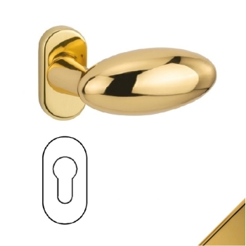 Maniglia Entry 348 MR 916 Reguitti per porta, rosetta e bocchetta ovale 62x32 mm, foro Yale, Zama finitura PVD