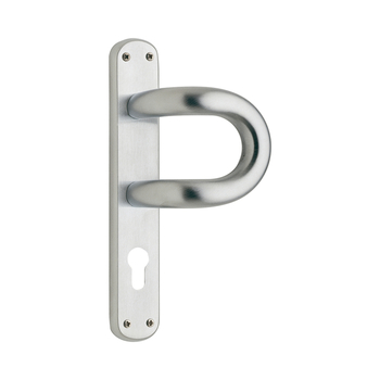 Maniglione Universo 316 Reguitti per porta, spostato, foro Yale, ingombro 101x255 mm, finitura Cromato Satinato