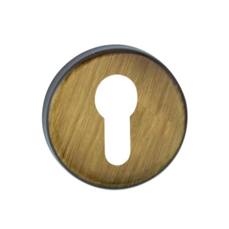 Bocchetta tonda 003 KY Reguitti per porta, foro Yale, dimensioni 45x10 mm, Ottone finitura Bronzo Graffiato