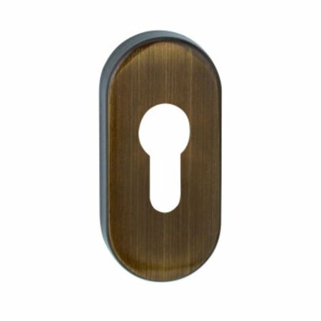 Coppia bocchette ovale 009 KY Reguitti per porta, foro Yale, dimensioni 32x62x10 mm, Ottone finitura Bronzato Graffiato Verniciato