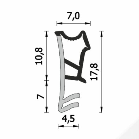 Guarnizione per serramento A 178 AC Roverplastik, battuta 11 mm, aria 4 mm, fresata 4 mm, finitura Bianco