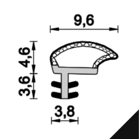 Guarnizione per serramento A 498 STP10 Roverplastik, aria 0,5 mm, fresata 3,2 mm, bobina da 450 mt, finitura Nero