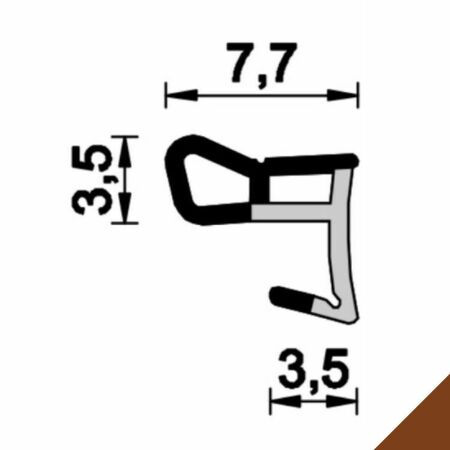 Guarnizione per serramento A 569 AC Roverplastik, fresata 3 mm, bobina da 400 mt, finitura Marrone