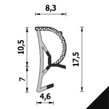 Guarnizione per serramento A 250 ESP Roverplastik, battuta 11 mm, aria 5 mm, fresata 4 mm, finitura Nera