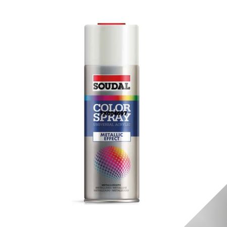 Vernice Color Spray Metallic Effect Soudal per bici, barattolo 400 ml, colore Argento