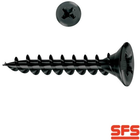 Vite TPS SFS Intec per serramento in PVC, impronta PH 2, filetto totale, dimensioni 4,3x16 mm, finitura Nero