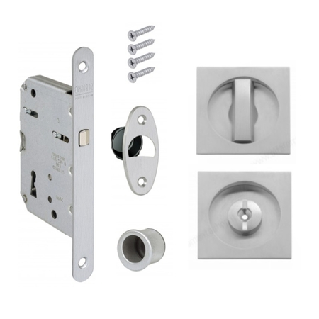 Kit Chiudiscrigno maniglia quadra per porta scorrevole, maniglia con serratura, finitura Cromo Satinato
