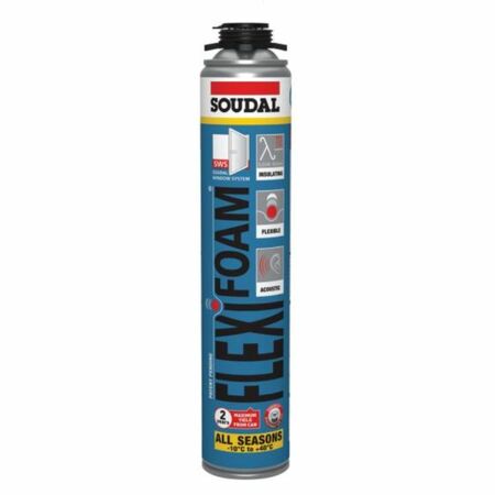 Schiuma Flexifoam Gun Soudal per porta e finestra, poliuretanica, bombola 750 ml applicazione a pistola, finitura Blu