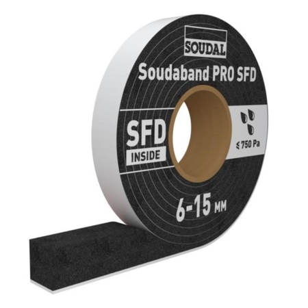 Nastro Soudaband Pro SFD Soudal per posa serramento, larghezza 30 mm, fuga 10-20 mm, rotolo 6 mt