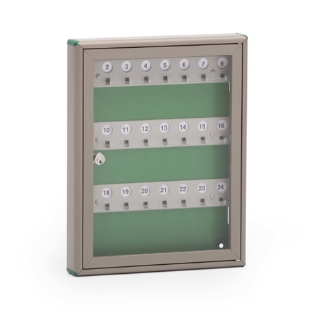 Bacheca porta chiavi SB211 Silmec, con sportello plexiglass, 24 ganci, dimensioni 290x370x40 mm, profilo Alluminio finitura Bronzo-Oro - fondo Verde
