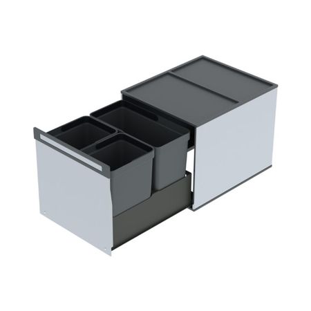 Portarifiuti Box 3 Tecnoinox per sottolavello cucina, base 450 mm, altezza 370 mm, 3 cesti ad estrazione su guide, Acciaio Inox AISI 304