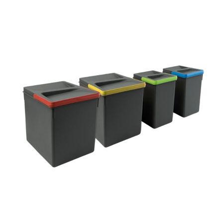 Portarifiuti Recycle Emuca per dispensa cucina, base  800-900-1000 mm, altezza 216 mm, 4 cesti, Plastica finitura Grigio Antracite