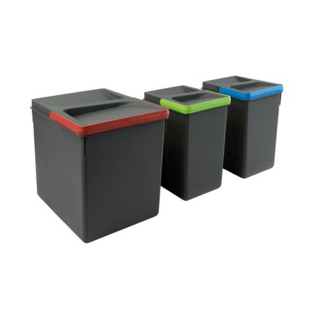 Portarifiuti Recycle Emuca per dispensa cucina, base  450-500-600-700 mm, altezza 266 mm, 3 cesti, Plastica finitura Grigio Antracite