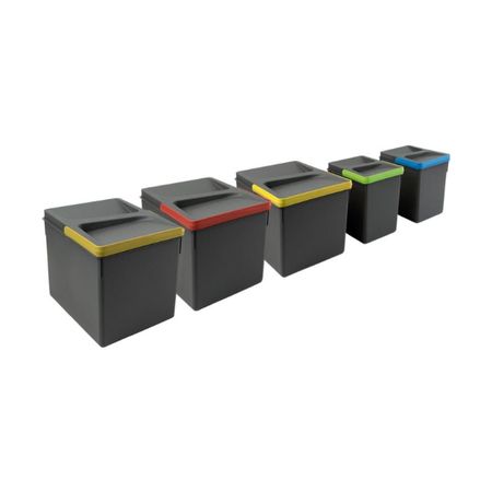 Portarifiuti Recycle Emuca per dispensa cucina, base  1200 mm, altezza 266 mm, 5 cesti, Plastica finitura Grigio Antracite