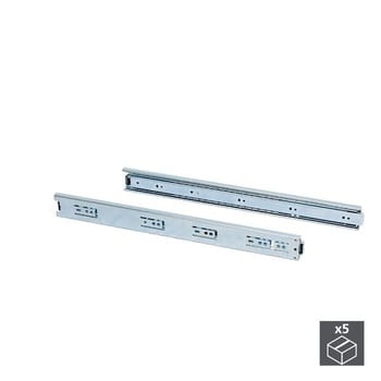 Kit guide Emuca a sfera per cassetto, estrazione totale, portata 30 Kg, dimensioni 45x650 mm, colore Zincato Bianco