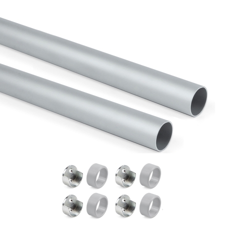Set 2 tubi tondi Emuca per appenderia, con reggitubi lateriali e viti, diametro 28 mm, lunghezza 750 mm, Alluminio e Zama finitura Anodizzato Opaco
