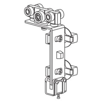 Carrello Zig Zag 869 Terno per anta a libro, parte superiore con 6 rulli e 2 cerniera incasso diametro 35 mm, finitura Nichelata