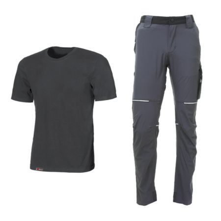Kit abbigliamento da lavoro U Power, con t-shirt Linear manica corta e pantalone World lungo, taglia L, colore Grey