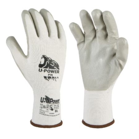 Guanti UG00003 Fit U Power da lavoro, taglia XL-10, fodera in Nylon, palmo in nitrile, touch screen, finitura Bianco