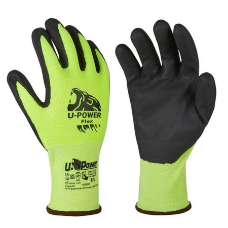 Guanti UG00005 Flex U Power da lavoro, taglia M-8, fodera in Nylon, palmo in nitrile, touch screen, finitura Verde Fluo