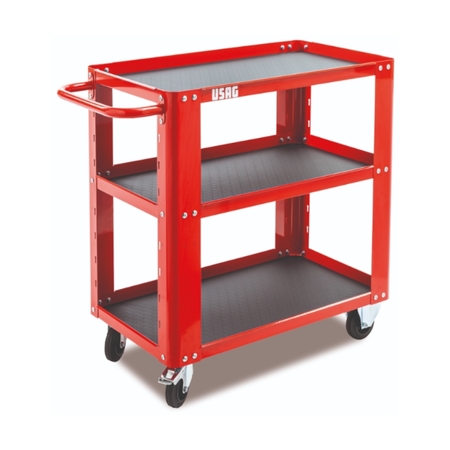 Carrello 504 SR Usag per funzione multiuso, tre ripiani, dimensioni 901x452x849 mm, portata 200 kg, finitura Rosso