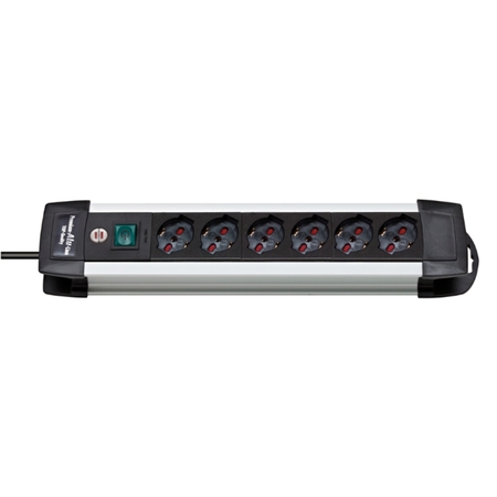 Multipresa Premium-Alu-Line Brennenstuhl per interno, con interruttore, 6 prese universali, lunghezza spina 3 mt, Alluminio colore Nero-Argento