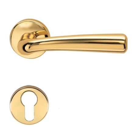 Maniglia Orchidea Valli e Valli H195 per porta, rosetta e bocchetta tonda 45x11 mm foro Yale, Ottone finitura Oro Lucido