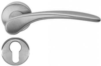 Maniglia per porta interna in ottone Valli & Valli H 198 serie Mizar rosetta bocchetta foro per cilindro Cromo Satinato