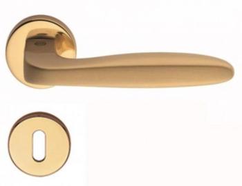 Maniglia per porta Valli e Valli H 1022 serie Ernani, con rosetta e bocchetta, foro Normale, finitura Orolucido/Orsatin