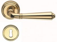 Maniglia per porta Valli e Valli H 1037 serie Teseo, con rosetta e bocchetta tonda, foro Normale, finitura Oro Lucido