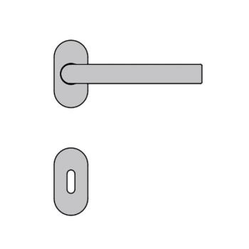 Maniglia per porta Valli e Valli H 1022 serie Ernani, con rosetta e bocchetta ovale, foro Normale, finitura Cromosat/Cromo