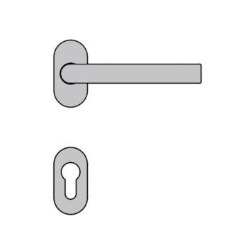 Maniglia per porta Valli & Valli H 419 Serie Bordeaux con rosetta e bocchetta rettangolare foro yale Satinato