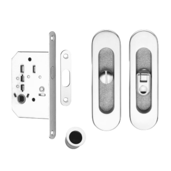 Kit serratura ovale K1204 Valli & Valli per porta scorrevole, chiavistello e bottone con serratura 50 mm, finitura Cromato Lucido
