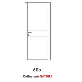 Porta a battente Viemme Porte serie Natura modello 605, pannello liscio con 2 inserti metallici orizzontali a fascia larga
