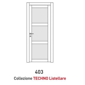 Porta a battente Viemme Porte serie Techno Listellare 403, porta listellare con tre pannelli simmetrici e due traversi, con opzione Vetro Satinato Bianco