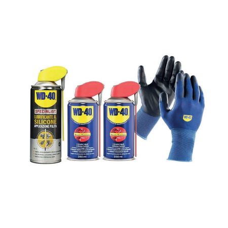 Kit manutenzione WD40 con specialist lubrificante al silicone 400 ml, multifunzione lubrificante spry 250 ml e guanto di precisione tg 10