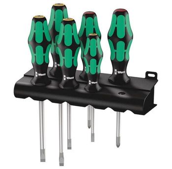 Assortimento Giravite Kraftform Plus Lasertip 334/355/6 Wera, per officina e meccanica, con supporto, colore Cromo-Nichel Opaco