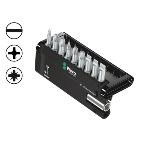 Kit Bit-Check 9 inserti 8100-9-899 Z Wera per avvitatura, con porta-inserti TG-PH-PZ, 6 a croce e 3 a taglio