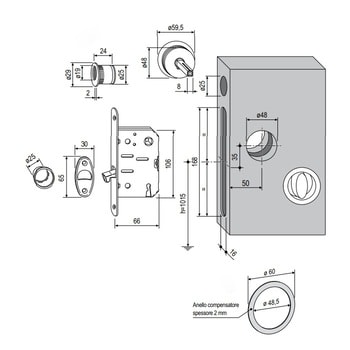 Kit maniglia mod. A per porte scorrevoli e serratura AGB, serie Scivola T, colore Bronzato
