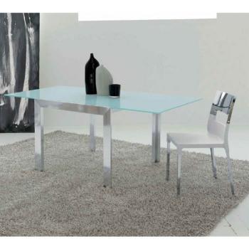 Tavolo da cucina Double Chiuso 900 x 1100 mm Aperto 900x2200 Struttura Alluminio Bianco + Vetro Float Bianco