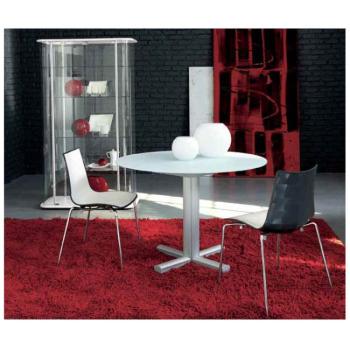 Tavolo per soggiorno rotondo allungabile SPIRIT Ø 1100 mm allungabile a 1390 mm struttura Alluminio e piano in Vetro Extra White