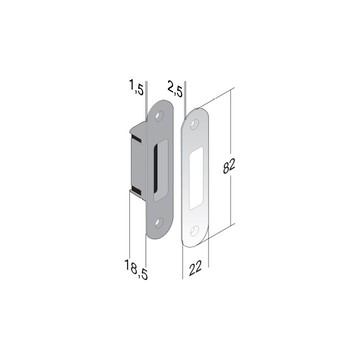 Contropiastra regolabile Bonaiti per serratura magnetica B-Forty, bordo tondo, dimensioni 82x22 mm, colore Cromato Opaco