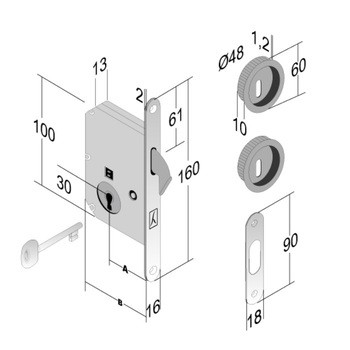 Kit telescopico Ad-Point tondo per porta scorrevole, con serratura e maniglietta, foro Patent, entrata 50 mm, colore Cro [...]