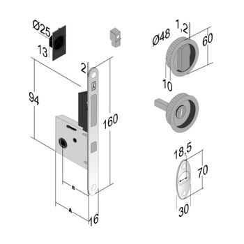 Kit Ad-Point tondo con serratura per porta WC scorrevole, entrata 50 mm, colore Bronzo Verniciato