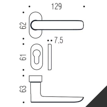Maniglia Lund SE 11 RSMY Colombo Design per porta, foro Yale, rosetta stretta ovale 62x30 mm, finitura Grafite Mat