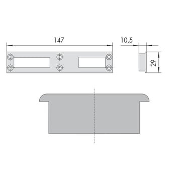 Contropiastra Cisa in nylon, per serratura da applicare su porta in alluminio, dimensione 147x29 mm, spessore 10,5 mm